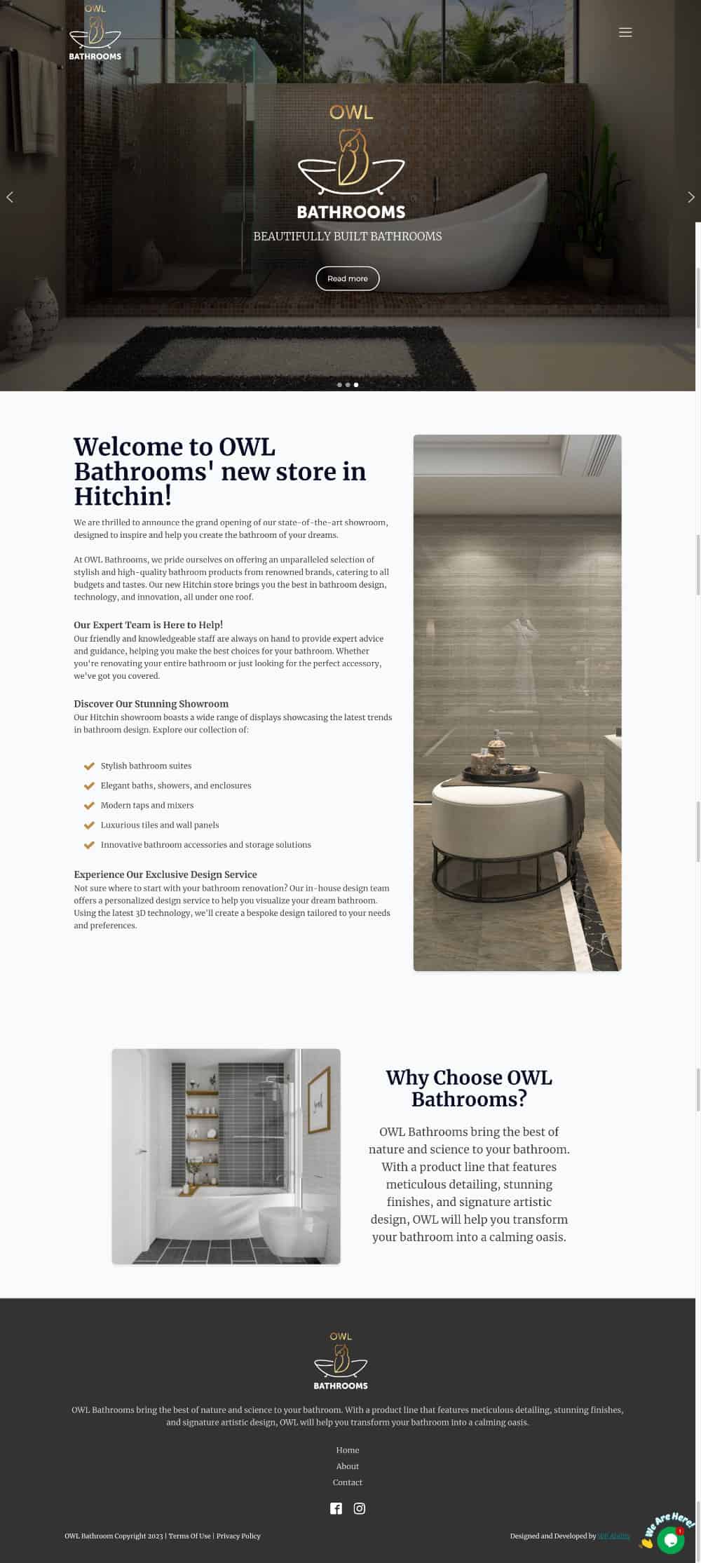 A website design for an OWL bathroom company.