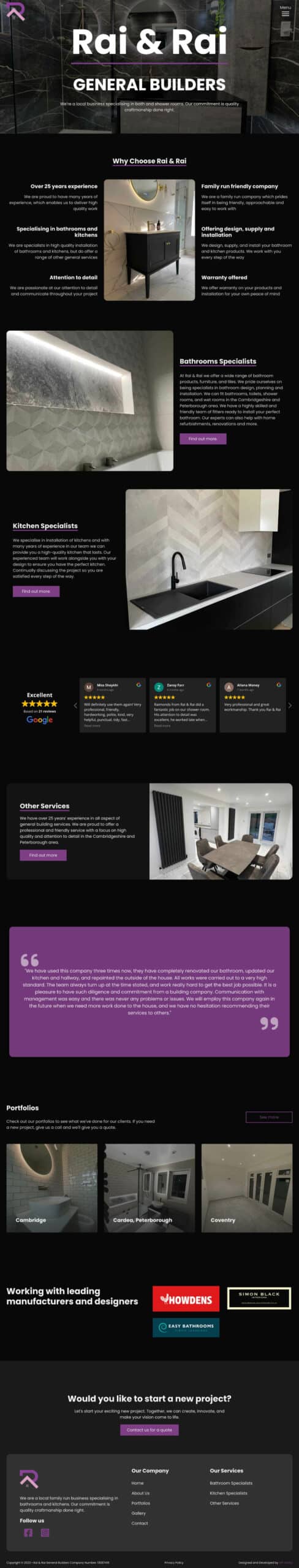 A website design for a company called Rai & Rai Builders